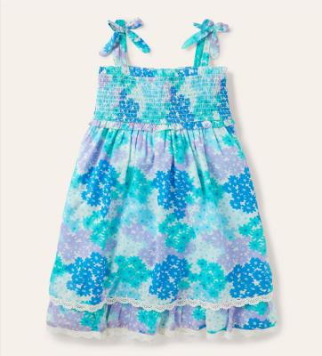 China New Spring Style Anti-wrinkle Dress Collar Lace Detail Floral Print Baby Blue Dresses for sale