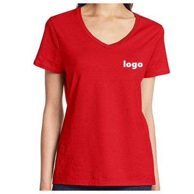 China Wholesale High Quality QUICK DRY Short Neck Women's Red White V Sleeve T-Shirts for sale