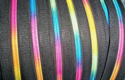 China 5# nylon rainbow sewing line silver teeth open end zipper multi colored for sale