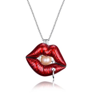 China Sexy Lips Necklace Design Red DIY Pearl Pendants Jewelry Pillow Enamel Jewelry Cages For DIY Pearl Making Gifts For Girl for sale