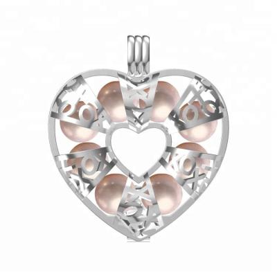 China 2018 Fashion Xoxo Necklace Jewelry Set Big Heart Open Tube Pearl Cage Silver Valentine's Day Pendant Gift For Girlfriend for sale