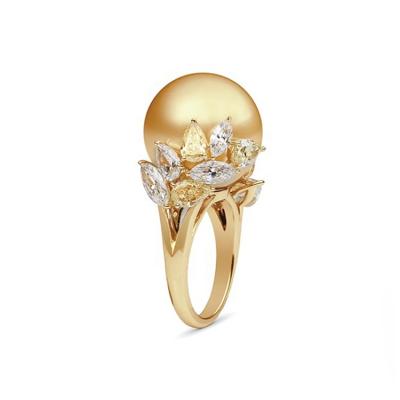 China Original real gold tahitian jewelry engagement ring design 18k yellow gold hand made yellow gold pearls for sale