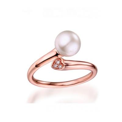 China Small Heart Open Ring 925 Sterling Silver Open And Freshwater Pearl Jewelry 18kgp Pink Cultured Open Moti Pearl Ring For Girl for sale