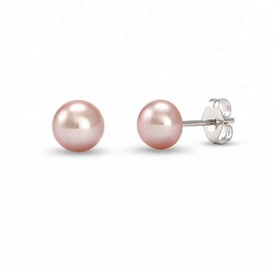 China Wholesale Cheap Good Quality Pearl Jewelry Solid Pink Freshwater Silver Stud Earring With 6~7mm Pearl for sale