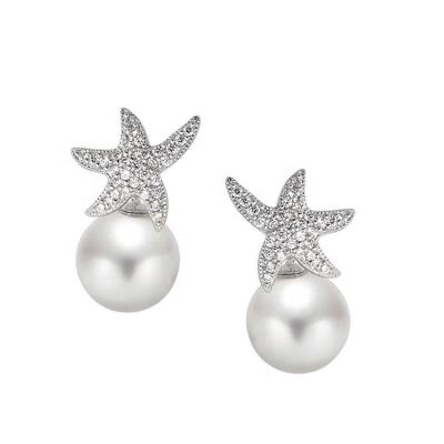 China Fashion Starfish Pearl Stud Earrings Wedding 925 Sterling Silver Original Freshwater Pearl Jewelry Pearl Group Earrings Holders for sale