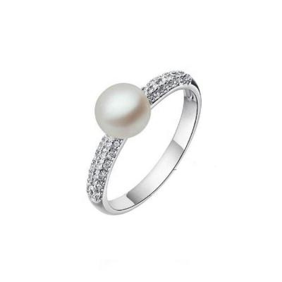 China Engagement Ring Fashion Jewelry Sets Pearl Ring Natural Pearls Silver Jewelry To Pave CZ for sale