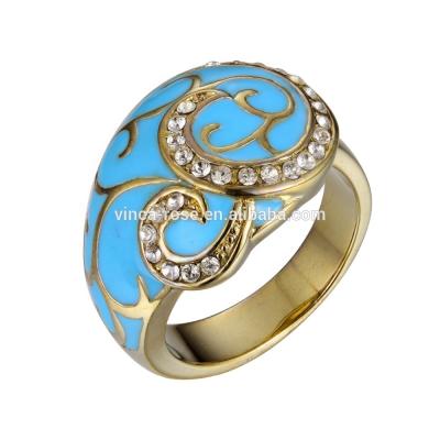 China Business Gift Cloud Style Bohemia Jewelry Classic Turquoise Blue Enamel Imitation Brass Rings for sale