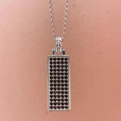 China Vintage Fashion Man Rectangular Jewelry 925 Sterling Silver Simple Design Necklace Pendant Chain With Black Stone Zircon for sale