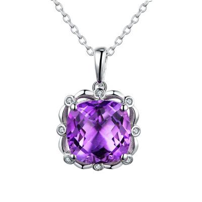 China FASHIONABLE Square Gemstone Pendant 10mm 925 Sterling Silver Genuine Amethyst Necklace for Women for sale