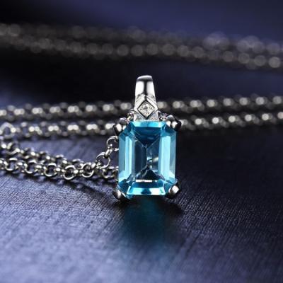 China Topaz Gemstone Pendant Radiant Blue Simple Cute S925 Sterling Silver Jewelry Gift for Women for sale