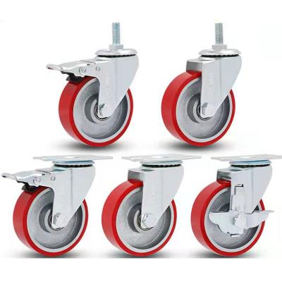 China swivel & 75mm 100mm 125mm Rigid Cast Iron Industrial PU Trolley Caster for sale