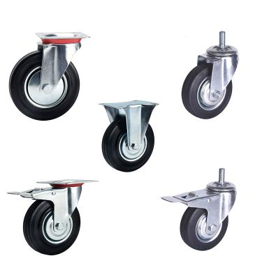 China Rigid & swivel & Brake Industry Rubber Wheel Hand Trolley Caster 3inch 4inch 5inch 6inch 8inch 10inch for sale