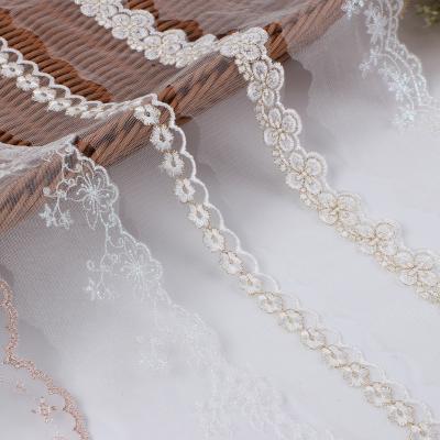 China New Viable Customizable Fancy Lace Trim Border Mesh Embroidery Lace Trimmings Ribbon for sale