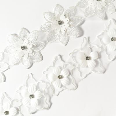 China Factory wholesale high quality fancy 3d flower lace fabric viable trimming for wedding dresses for sale