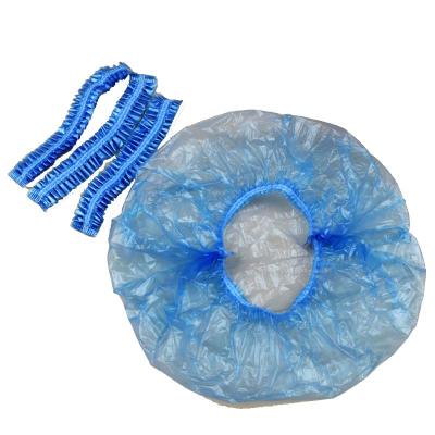 China White Transparent Plastic Waterproof Disposable Single Elastic Elastic Hotel Single PE Bath Shower Cap Double PE Band Clip Head Cover for sale