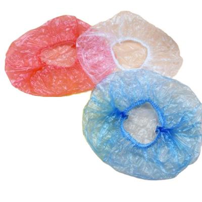 China Single Elastic Double Elastic PE Shower Cap Band Clip Clip Bath Head Cover Elastic Disposable Plastic Transparent White for sale