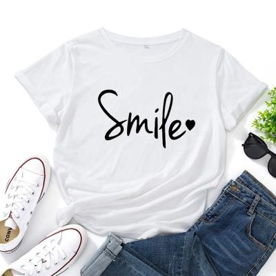 China QUICK DRY T Shirt Women Cotton Loose Around The Neck Letter Print Short Sleeve T Shirt Plus Size Women T-shirts for sale