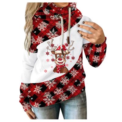 China New Christmas Loose Women's Sweater Printed Contrast Fleece Women's Casual Hoodie QUICK DRY for sale