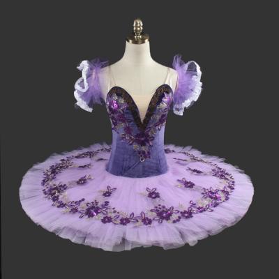 China Custom Size Kids Velvet Girls Purple Tutu Ballet Dresses Professional 12 Layers for sale