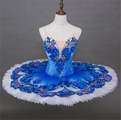 China Professional Unique Dresses Flowers Designs Custom Size Girls Blue Ballet Tutu Costumes for sale