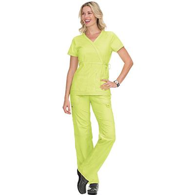 China Medical Uniform Women Mock-Wrap Neckline Scrub Top With Adjustable Front-Tie Waist And Cargo Scrub Panty for sale