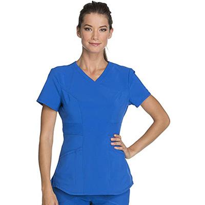 China Cherokee Women Medical V-Neck Infinity Unform Scrub Top Rib-knit Stretchy Neck and Waist Band Insets Spa Tunic Top for sale