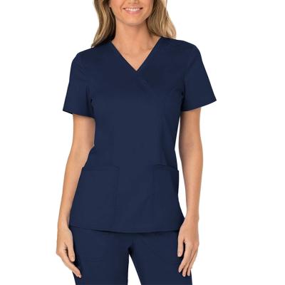 China Hospital Sleeve Wrap Short Workwear Womens Fake Scrub Top for sale