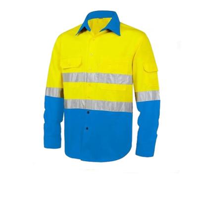 中国 2014 CE ENISO 20471 Anti Shrink Blue Yellow High Safety 100% Polyester Reflective Jacket 販売のため