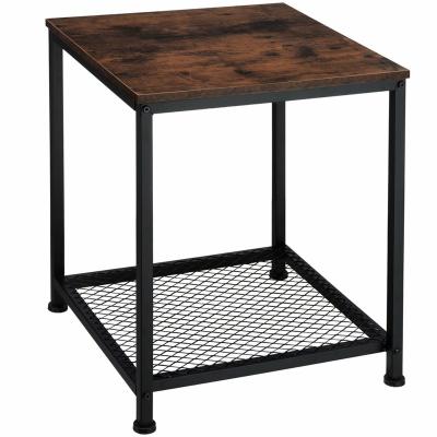 China ERGOR Metal Side View Adjustable Design Coffee Table Antique Wood Sofa End Table (Other) With Metal Mesh Shelf for sale