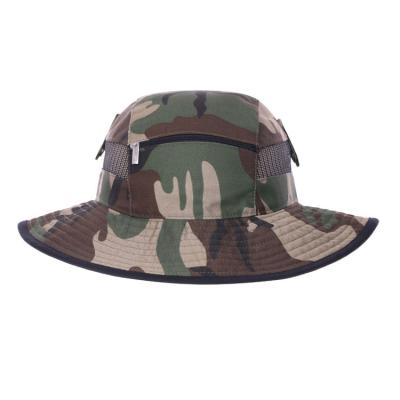 China Striped Military Hunting Fishing Hiking Cool Outdoor Mesh Brim Camo Boonie Bucket Drawdown Hat for sale