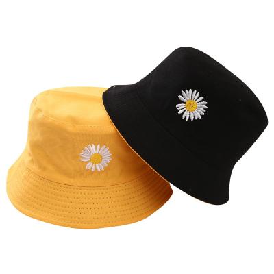 China Cute Little Baby Chrysanthemum Picture Pot Child Hats Embroidered Wild Sunflower Fisherman Kids Hat Summer Children Bucket Hats for sale