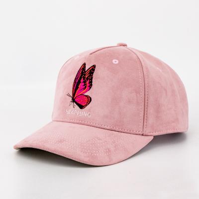 China Custom Women's Suede Butterfly Brim Baseball Cap JOINT Outdoor Pink Curved Embroidery Suede Brim Baseball Cap for sale