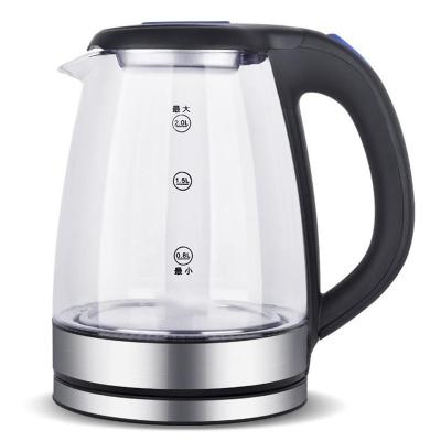 China Lianjiang Promotional Cordless Rotating Glass Water 360 Degree Base Quick Boiling Glass Tea Kettle With Blue LED Light for sale