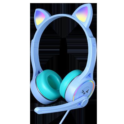 China Media Player SY-T30 Stereo Children's Game Music Cat Ear Earphones Professional Wired Cute Style Wireless Portable Microphone Learning Headphones for sale