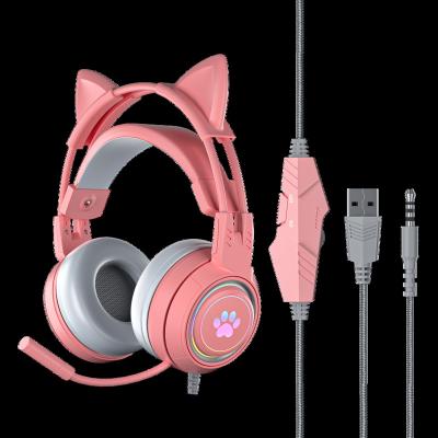 China SY-G25 Cat Ear Rainbow Glow Game Ear Hook Headphones Microphone Noise Reduction Music Professional Cable High Quality Headphones for sale