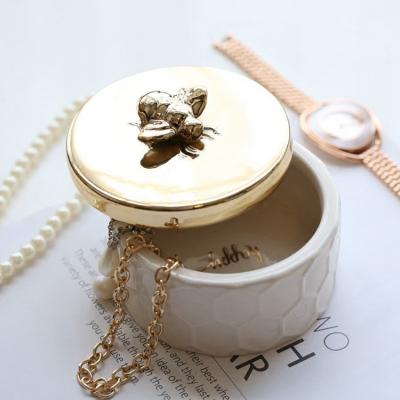 China As Picture Bee Ceramic Jewelry Box Nordic Dressing Table Decoration Ornaments Ring Box Statistical Institute Jewelry Box for sale