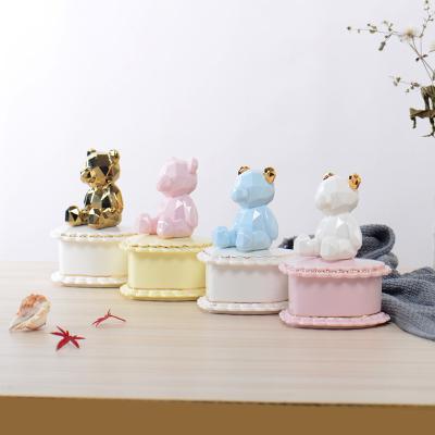 China As Girlfriend Ceramic Gift Box Storage Box Handmade Bear Image Jewelry Box Desktop Decoration for sale