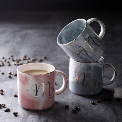 China Viable European Style Marbled Ceramic Mug With Gold Ins Ceramic Cup Mug Gift Box Couples Coffee Mug Gift for sale