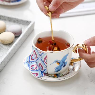 China Viable Nordic Ceramic Ins Flower Tea, Pastoral Cup Irregular Ceramic Mug With Saucer Coffee Cup Mug Custom for sale