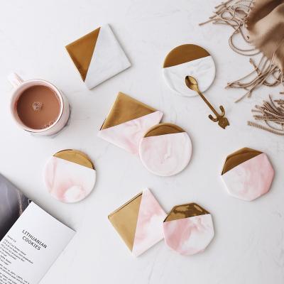 China As Nordic Pink Marble Creative Simple Ceramic Tea Coaster Home Picture Style European Home Decoration for sale