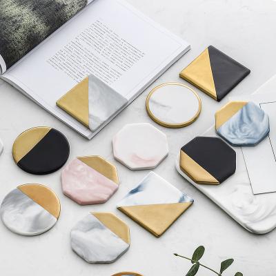 China Nordic Viable Marble Coaster Creative Ins Ceramic Coaster Veneered Marble Coaster With Cork Mat Saucer for sale