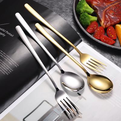 China Durable 304 Stainless Steel Tableware Spoon Korean Style Long Handle Spoon Portable Tableware Fork for sale