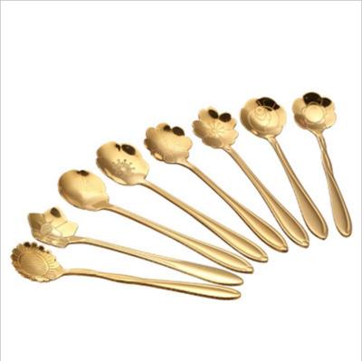 China Stainless Steel Viable Spoon Creative Teaspoon Leaf Rose Cherry Blossom Gold Spoon for sale