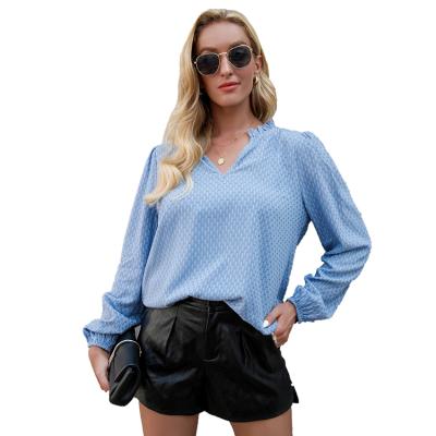 China Autumn and winter new style breathable blouses wholesale loose women's long sleeve V-neck sweater shirt for sale