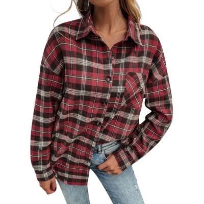 China Print Women Breathable Plaid Shirt Long Sleeve Female Casual Shirts Loose Tops for sale