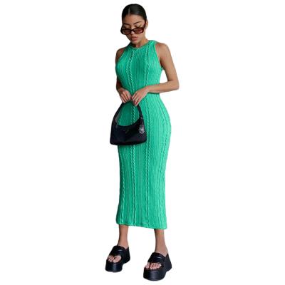 China New Casual Summer Breathable Fashion Knit Sleeveless Round Neck Dress Women for sale