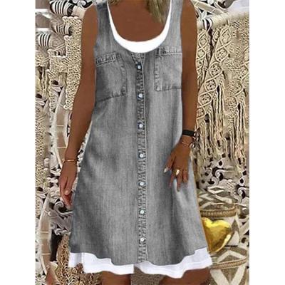 China Wholesale Customized Breathable Floral Embroidered High Quality Shoulderless Women Denim Dress for sale