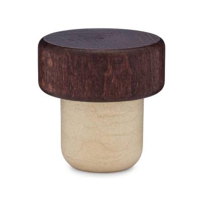 China Non Spill T-shape wooden cork for vodka whisky glass liquor bottle custom laser logo synthetic bartop stopper for beverage bottle for sale