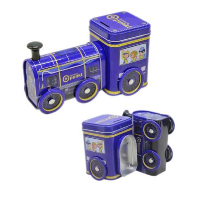 China Gift & New Design Craft Custom Train Car Metal Shaped Money Boxes Bank Tin Gift Christmas Box For Kids for sale