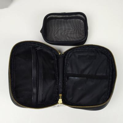 China HongYing Cosmetic Makeup Bags  Black PU Makeup Brush Bag Organizer for sale